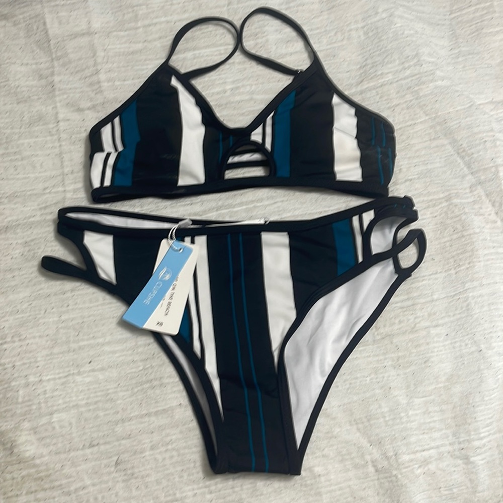 Cupshe, XS, Bikini, black, teal, white